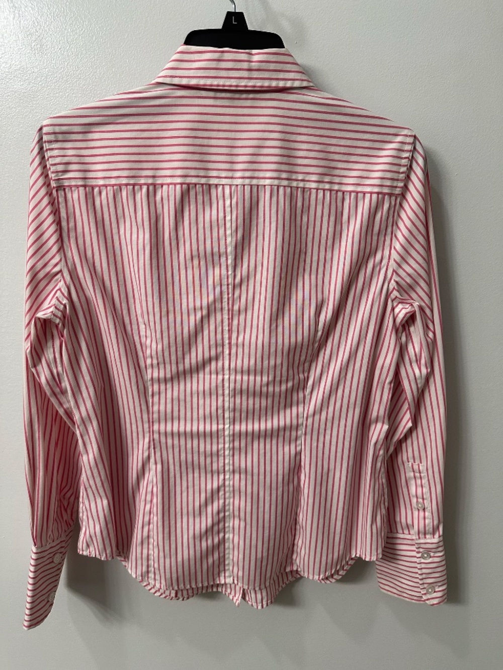 Liz Claiborne Pink White Stripe Hidden Placket Button Shirt Small Tailored - Picture 3 of 7